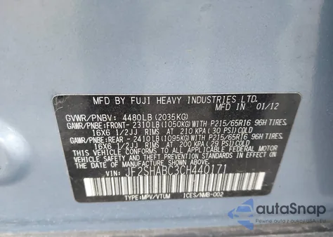 2012 Subaru Forester 2.5X from USA, damaged, VIN JF2SHABC3CH440171
